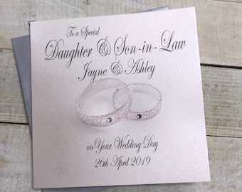 Personalised Wedding Card - Daughter/Son & Son/Daughter-in-Law Rings Design PPS82/PPS83 Bespoke handmade wedding card for a special couple