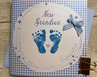 New Grandparents - new baby card -  pink or blue booties - grandson, granddaughter, daughter, son, new baby card