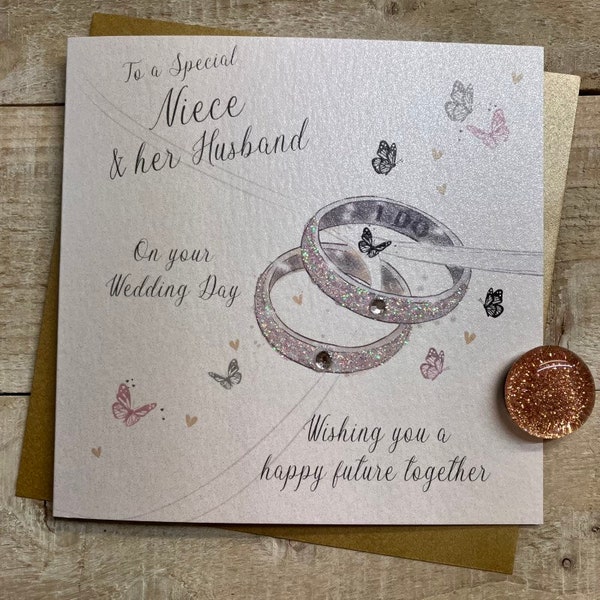 Niece and Husband or Nephew & wife Wedding Handmade Card - special wedding card - flutes, couple, hat,shoes, bouquet