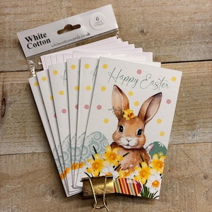 PAQUETE DE 6 Tarjetas especiales de Pascua: huevos, cruz, conejito lindo, hija y yerno, mamá, nieto, nieta, bendiciones, crucifijo.