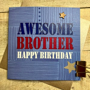 Brother Geburtstagskarte - handgemacht mit Edelsteinen oder Holzstern - Sterne, Bier, Musik, Racing Card, Golf, Champs, BEST BRO, Super Brother Karte