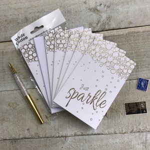 Cartões de notas simples - apenas brilho - PACOTE DE 6 cartões e envelopes (N95-9g) Notas com glitter dourado para alguém especial, cartões de agradecimento