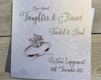 Daughter & Fiancé Engagement Card - Engagement Ring Design personalised card- son and fiancée , brother and fiancé, sister and fiancée