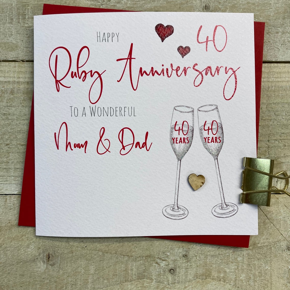 40th Ruby Anniversary Card - for Wife, Husband, Mum & Dad, Special ...