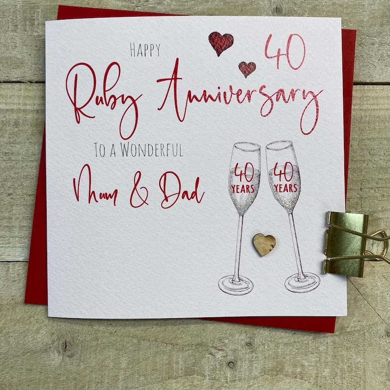40th Ruby Anniversary Card - for Wife, Husband, Mum & Dad, Special ...
