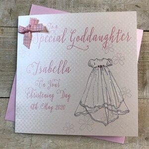 Cartão de batizado especial personalizado para afilhada - vestido rosa design PPS58B neta, filha, sobrinha, irmã