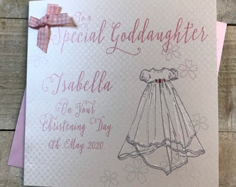 Personalised Special Goddaughter Christening Card - Pink Gown Design PPS58B Granddaughter, Daughter, Niece, sister