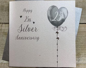 Handgemaakte kaart 25e zilveren jubileum - speciale vrienden, mama en papa, zoon, dochter, vrouw, echtgenoot