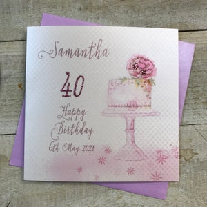 Any Age Personalised Birthday Card - vintage Pink Cake - Ajouter n’importe quel nom et date, fait main 30 40 50 60 65 70 80 meilleure carte!