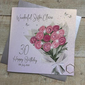 Any Age Personalised Birthday Card - Vintage Pink Cake, Flowers of Cocktails - Add any name & date, handmade 30 40 50 60 65 70 80 best card!