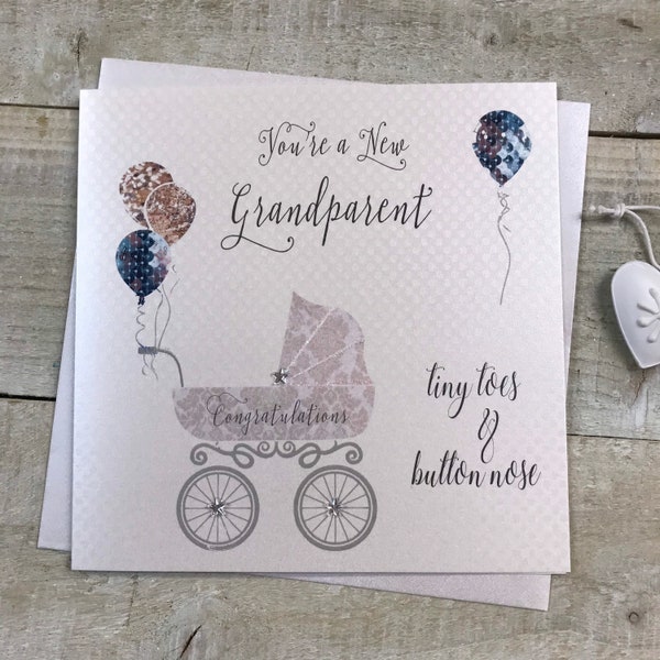 New Grandparent - New Grandparents - Grandparent to be, Grandparents to be, new baby card -  silver pram (VN)