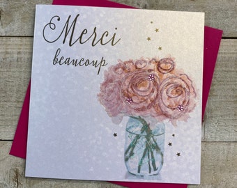 Merci Beaucoup - French Thank you Card - French wording - Thank you flowers Card - say Thankyou so much - F-B174