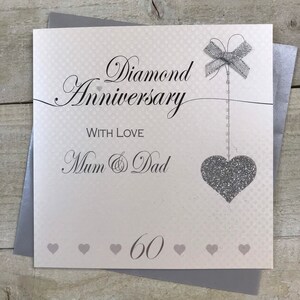 Diamant (60.) Jubiläumskarte - Glitzer Herz Design LLA60 - Mutter & Papa, Frau, Mama und Papa Ehemann Karte