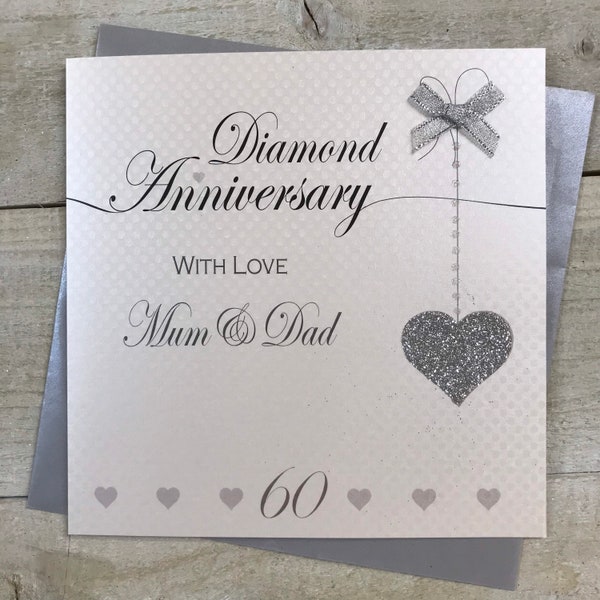 Diamond (60th) Anniversary Card - Glitter Heart Design LLA60 - mum & dad, wife, mom and dad husband card