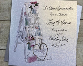 Personalised Son - Dau-in-law / Daughter - son-in-law Wedding Card - Vintage Love Ladder - granddaughter grandson niece nephew cousin sister