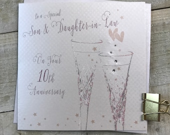 Daughter & Son in law or Son, Special Friends, Soul Mates, Best Friends, Girlfriend, Boyfriend Anniversary Champagne Flutes 10th Tin 2 3 4 5