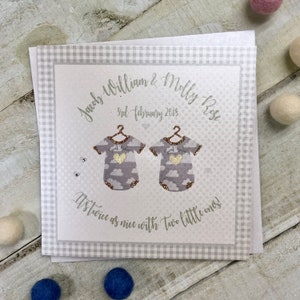 Twin Card- baby vests personalised card - P18-15 - it's twins, double the trouble, 2 babies card!