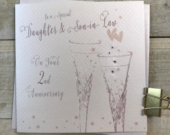 Daughter & Son in law or Son, Special Friends, Soul Mates, Girlfriend, Boyfriend Anniversary Champagne Flutes 2nd or 3 4 5 6 7 8 9 10