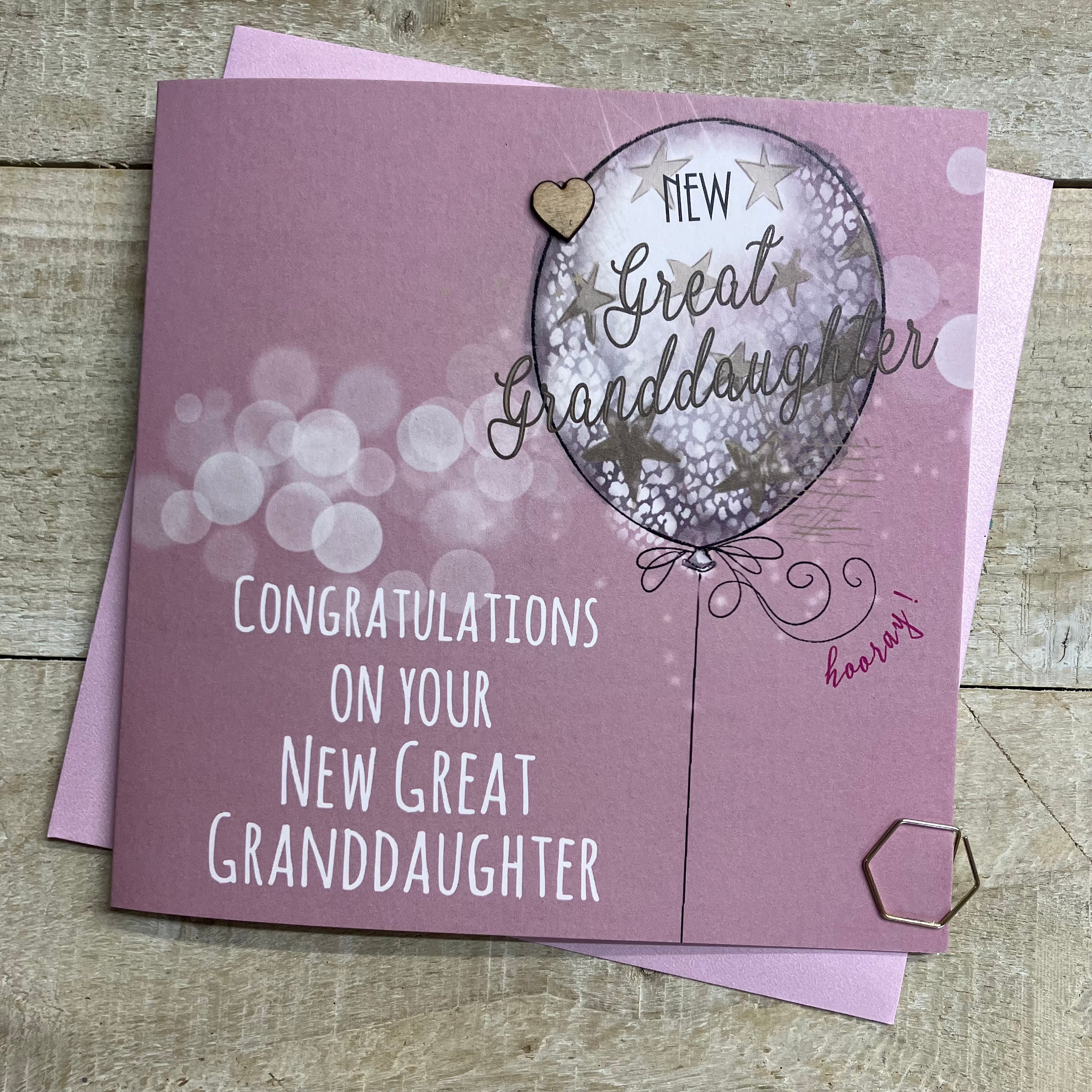 Glückwunschkarte Zur Geburt Der Urenkelin – Baby-Mädchen Design Mit Pinker Prägung