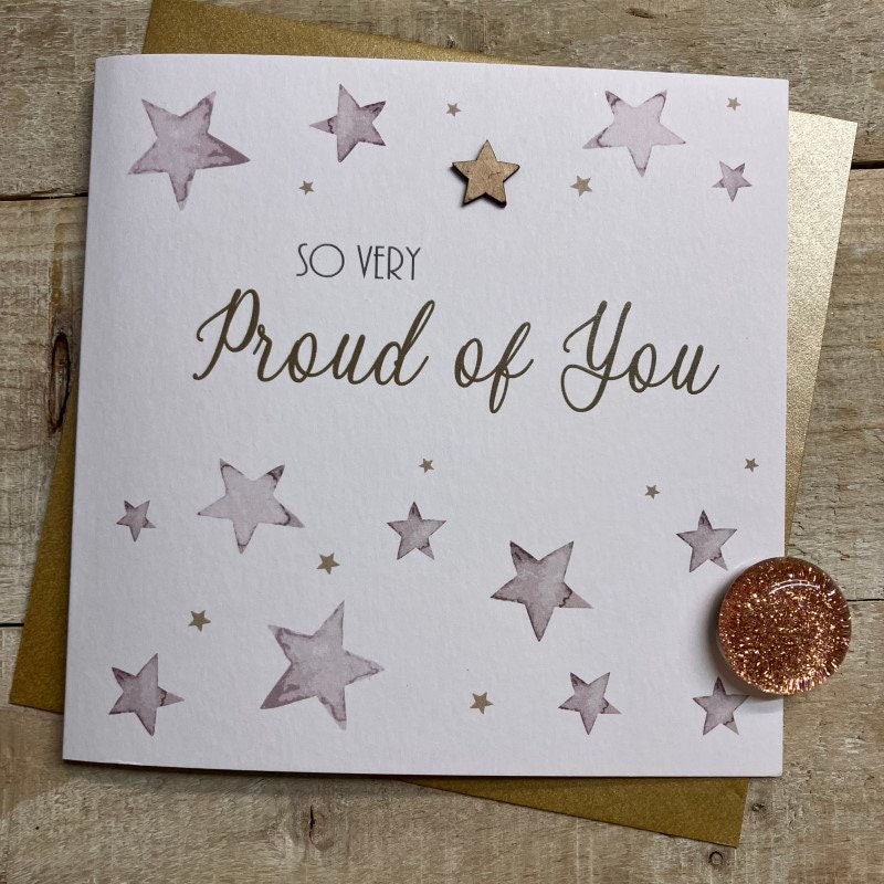 White Cotton Cards - Biglietto Grande 'Well Done You're Amazing' - 22x22 Cm - Decorato A Mano Con Stelle Ologramma E Gemme - Bianco