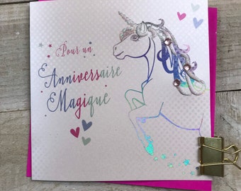 Joyeux Anniversaire- French Birthday Card - French wording - Happy Birthday Card - unicorn, cupcake or Feathers