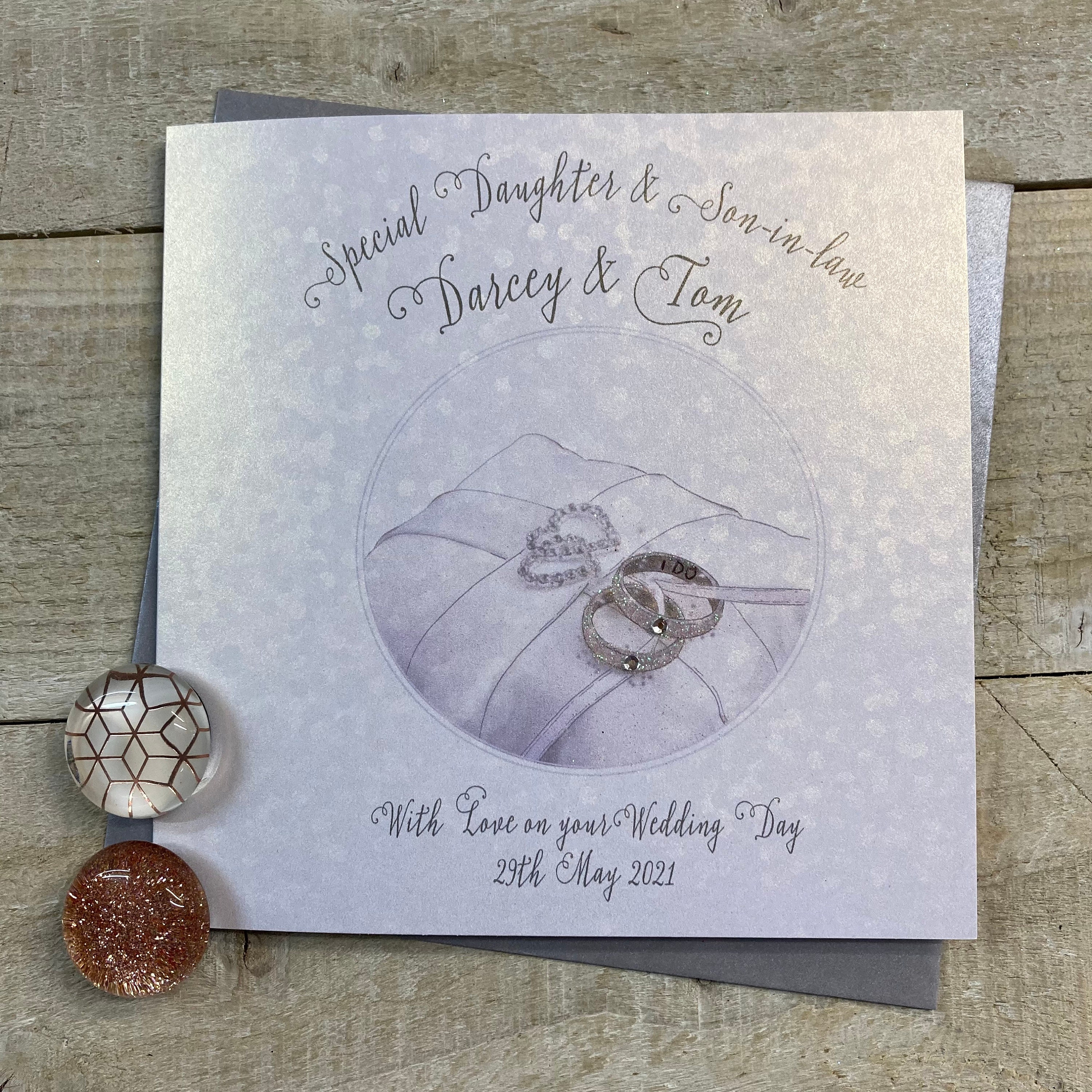 Personalised Wedding Card - Daughter @ Son-in-Law / Son & Daughter-in-Law, friends, sister, brother, granddaughter wedding Ring Pillow