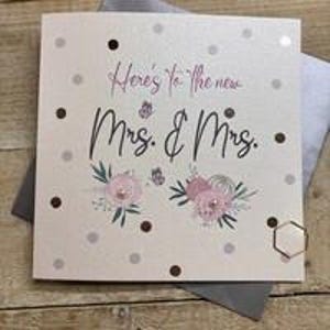 MRS und MRS Same Sex handgemachte Karte - spezielle Hochzeitskarte - Flöten, Blumen, Ringe atemberaubende maßgeschneiderte Karte & Dackel