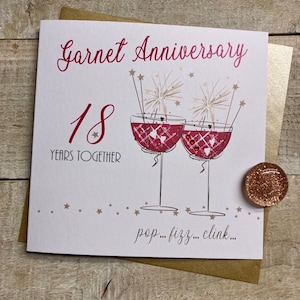 Tarjeta del 18º aniversario granate - Para esposa, marido, mamá y papá, amigos especiales, hijo, hija tarjeta hecha a mano