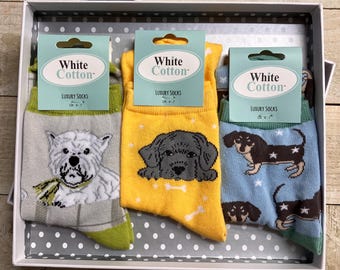 Set di 3 calzini - Calzini di lusso in cotone per donna, taglia UK 4-7 - Regalo di compleanno, Calzini carini, morbidi e caldi, calzini per cani, calzini per gatti