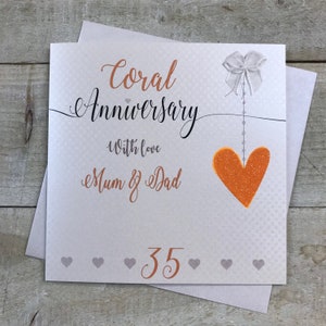 Coral 35th Anniversary Card für Großeltern Ehemann Frau Mama & Papa- Herz Design LLA35g