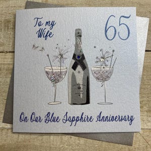 Biglietto d'auguri per il 65° anniversario in zaffiro blu per bisnonni, marito, moglie, mamma e papà, mamma e papà, sorella, fratello,