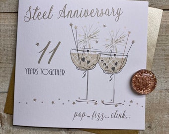 11th Steel Anniversary Card - For wife, husband, mum & dad, special friends, Son, Daughter handmade card