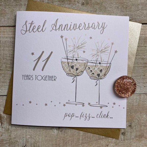 11th Steel Anniversary Card - For wife, husband, mum & dad, special friends, Son, Daughter handmade card