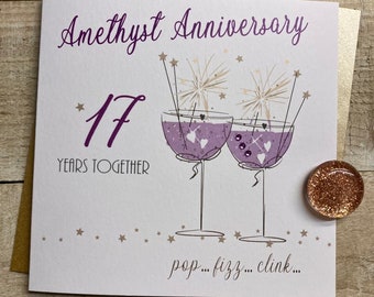 17th Amethyst Anniversary Card - For wife, husband, mum & dad, special friends, Son, Daughter handmade card