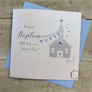 Battesimo, battesimo biglietto fatto a mano - Chiesa d'argento o coniglietto rosa / blu per figlio, figlia, nipote, figlioccio, nipote, figlioccio, figlioccio, nipote