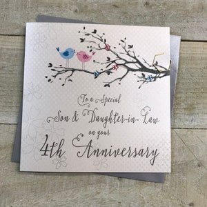 ¡Nuera y yerno o yerno y nuera - Tarjeta del 4to aniversario de flores - para una pareja especial! 1 2 3 4 5 6 7 8 9 10