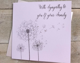 Sympathy to you and your Family Card - loss of Husband, Mum, Dad sympathy dandelion card - in memory of - condolence card