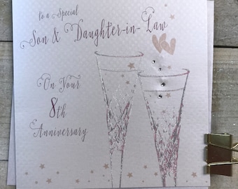 Daughter & Son in law or Son in law  Anniversary Champagne Flutes 8th Pottery or 1 2 3 4 5 6 7 9 10