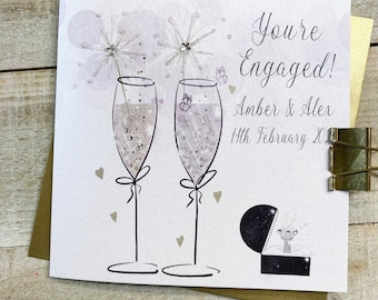 Personalised Engagement Card - FLUTES, Ring, Hearts - Daughter, Son, Sister, Brother, Niece, Nephew, Granddaughter, Grandson, Best Friend