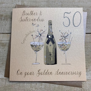 Carte faite main d'or 50e anniversaire de frère ou de soeur - grands-parents, épouse, mari, fille, fils, maman et papa, maman - SUR MESURE