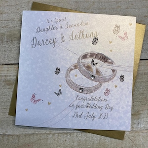 Carte de mariage personnalisée - Bagues fille et gendre ou beau-fils/belle-fille XPPS82 ou XP25-9 - Sur mesure