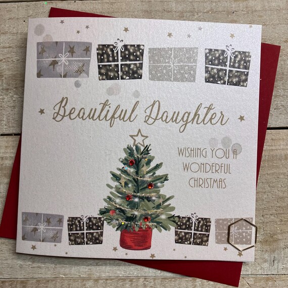 WHITE COTTON CARDS Weihnachtskarte „Wonderful Daughter“ – Handgemacht, 16x16 Cm, Mit Strass