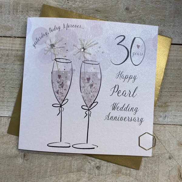 30th Pearl Anniversary Handmade Card - Flutes Design special friends, mum & dad, grandparents, nan, nana, granny, grandma