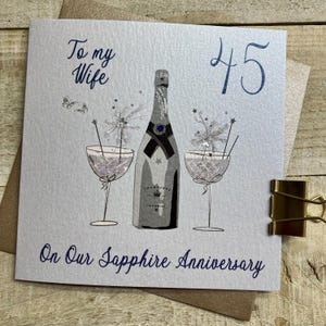 Biglietto di auguri per il 45° anniversario di matrimonio: mamma e papà, moglie, marito, nonni, sorella, fratello, figlio, figlia, biglietto di auguri per l'anniversario in zaffiro