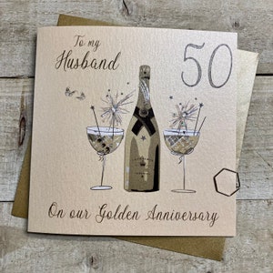 Carte dorée faite main 50e anniversaire pour mari, femme, maman et papa ou grands-parents