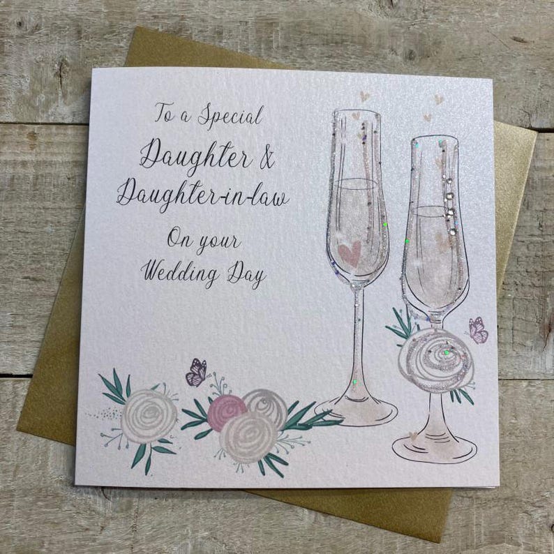 Daughter & Daughter-in-law Wedding Card - Same sex Wedding Day Card - daughters wedding handmade card FLUTES