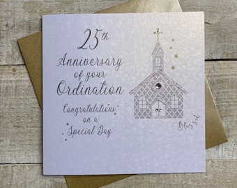 N'importe quelle année - Carte d'ordination faite main - église - Anniversaire d'ordination, nouveau prêtre, ordination d'un membre des ordres, 25,30,40,50,60