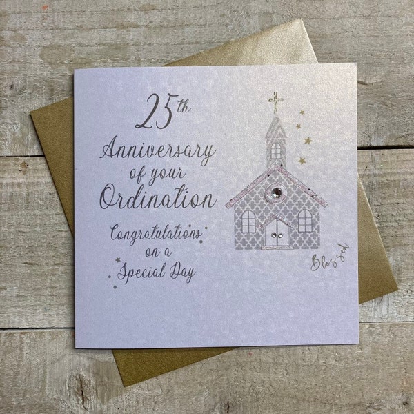 N'importe quelle année - Carte d'ordination faite main - église - Anniversaire d'ordination, nouveau prêtre, ordination d'un membre des ordres, 25,30,40,50,60