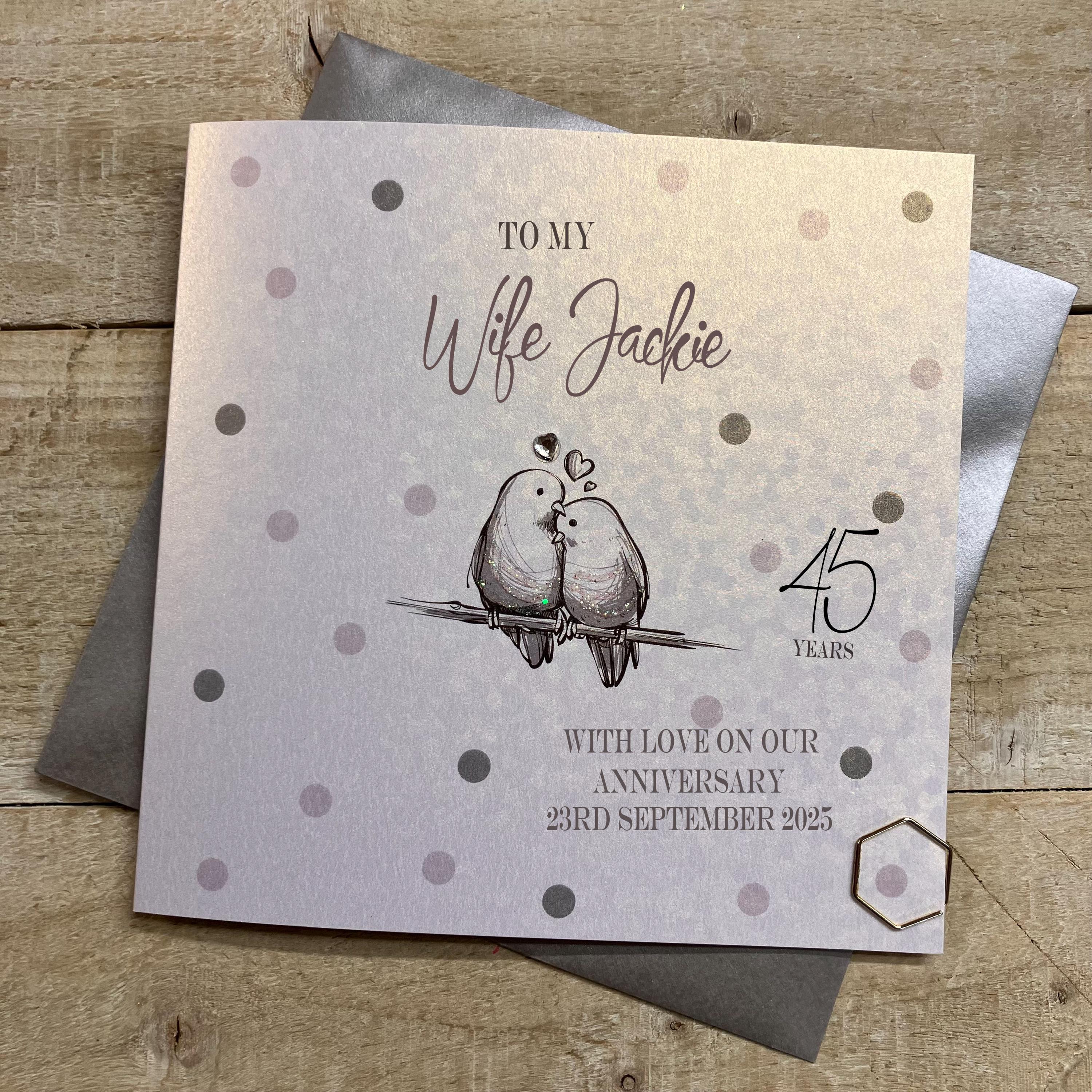 Personalised 45th Sapphire Anniversary Card - Flutes/ Love Birds Design ...