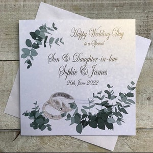 Personalizzato figlio figlia matrimonio carta anelli foglie di eucalipto-nipote, nipote, sorella, fratello, figlioccia, figlioccio